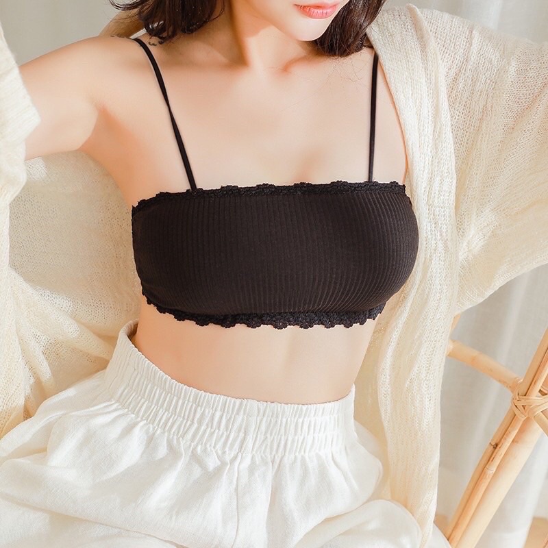 Áo Bra Nữ FREESHIP 50KÁo BRALETTE Nữ Gân Tăm Viền Ren Không Gọng Thiết Kế Móc Cài Sau Đơn Giản