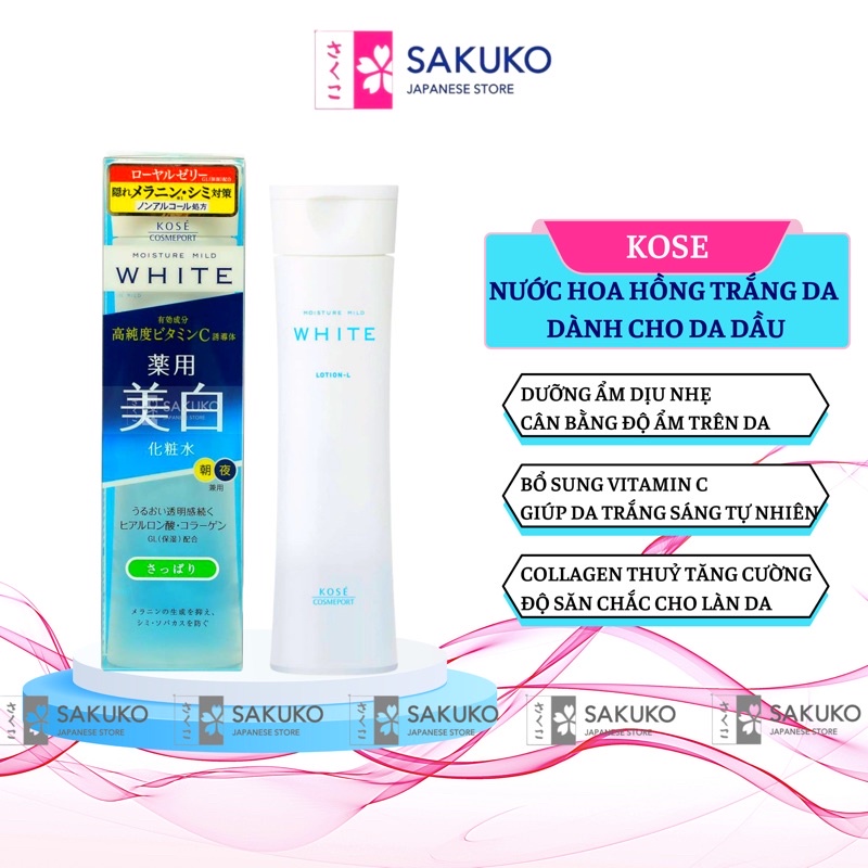 Nước Hoa Hồng Dưỡng Trắng Da Cho Da Dầu Kose Cosmeport Nhật Bản 180ml - SAKUKO