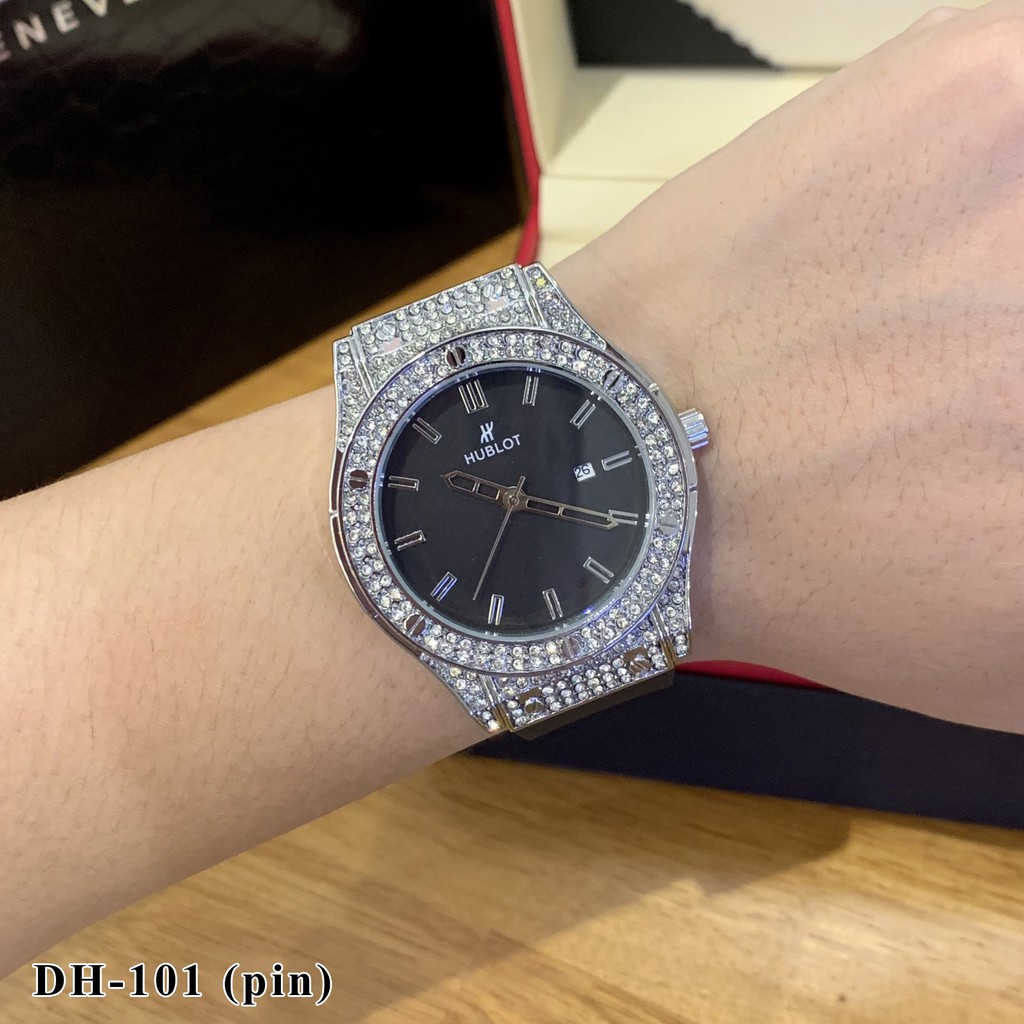 pin giảm Đồng hồ nam nữ hublot dây cao su giá rẻ, Đồng hồ thời trang DH101 - Shop6906