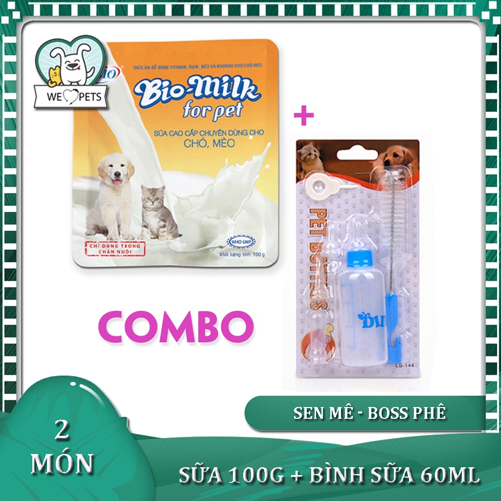 Combo sữa Bio và bình sữa 60ml cho chó mèo con - Lida Pet Shop