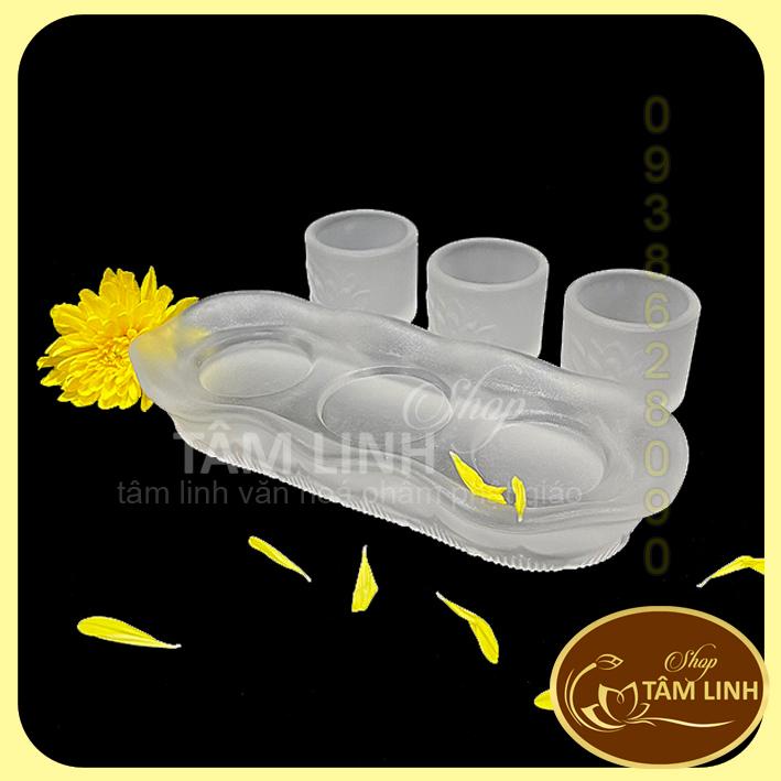 Bộ án 3 ly nước thờ cúng bằng lưu ly trắng siêu đẹp
