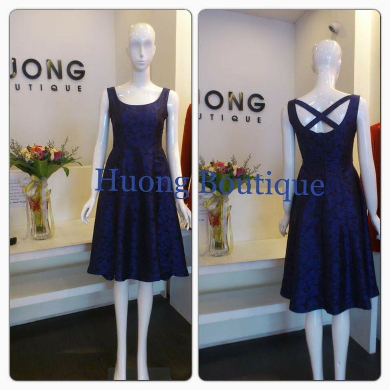 HƯƠNG BOUTIQUE ⤑Thanh lý váy gấm hoa xòe dây chéo lưng ⇿〈Giá gốc 1.550〉