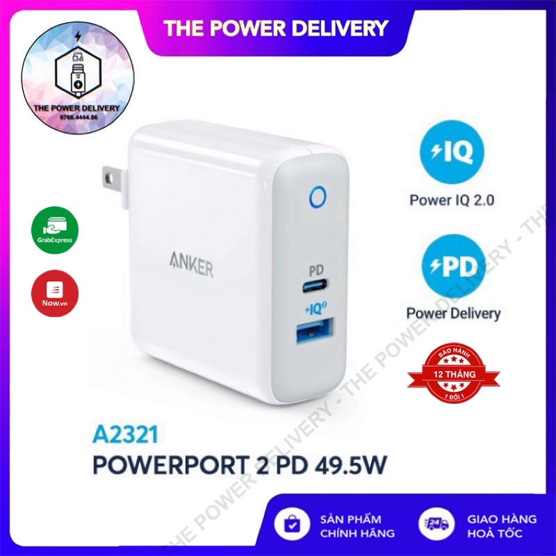 [Newseal] Củ sạc ANKER PowerPort II PD 49.5w (1 PD và 1 PIQ 2.0) - A2321 BH 12 Tháng Chính hãng Anker Việt Nam