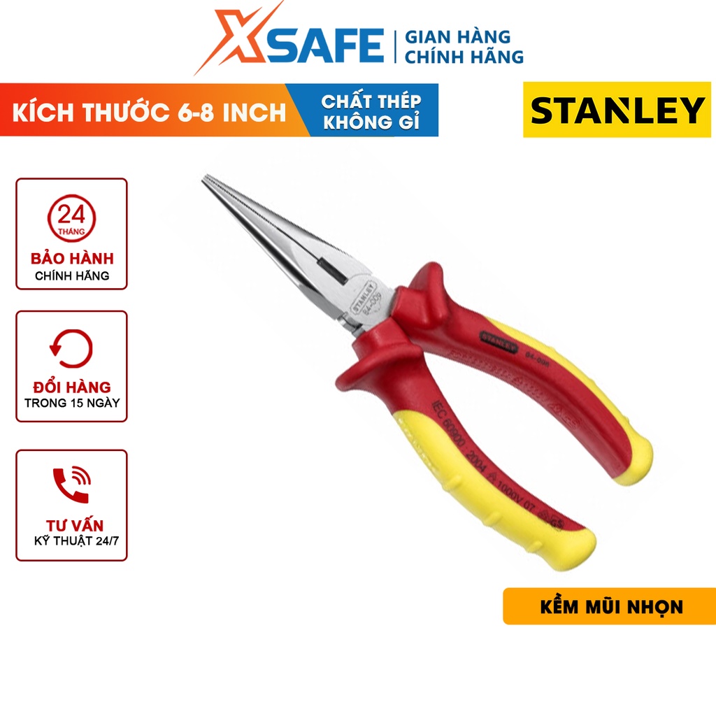 Kềm mỏ nhọn VDE STANLEY bọc nhựa cách điện 1000V chuyên dụng Kìm VDE Stanley thép hợp kim cao cấp, nhỏ gọn linh hoạt