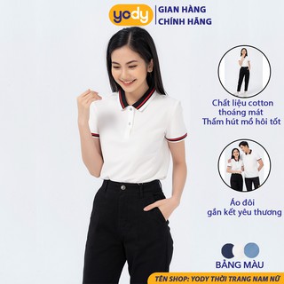 Áo phông nữ có cổ Mắt Chim Phối Bo YODY áo thun nữ chất liệu cotton thoáng mát APN3706