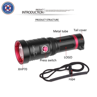 Powerful P70 Scuba Diving Flashlight Diver Light LED Underwater Torch Lamp