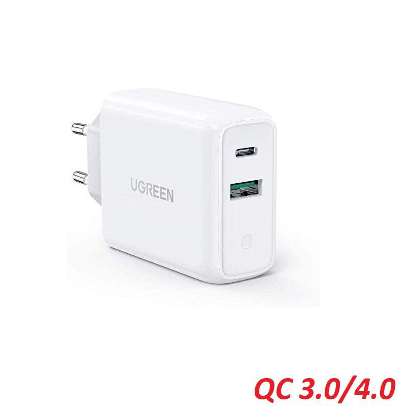Ugreen 60468 36W sạc USB A và type C màu trắng chuẩn QC3.0 - 4.0 CD170