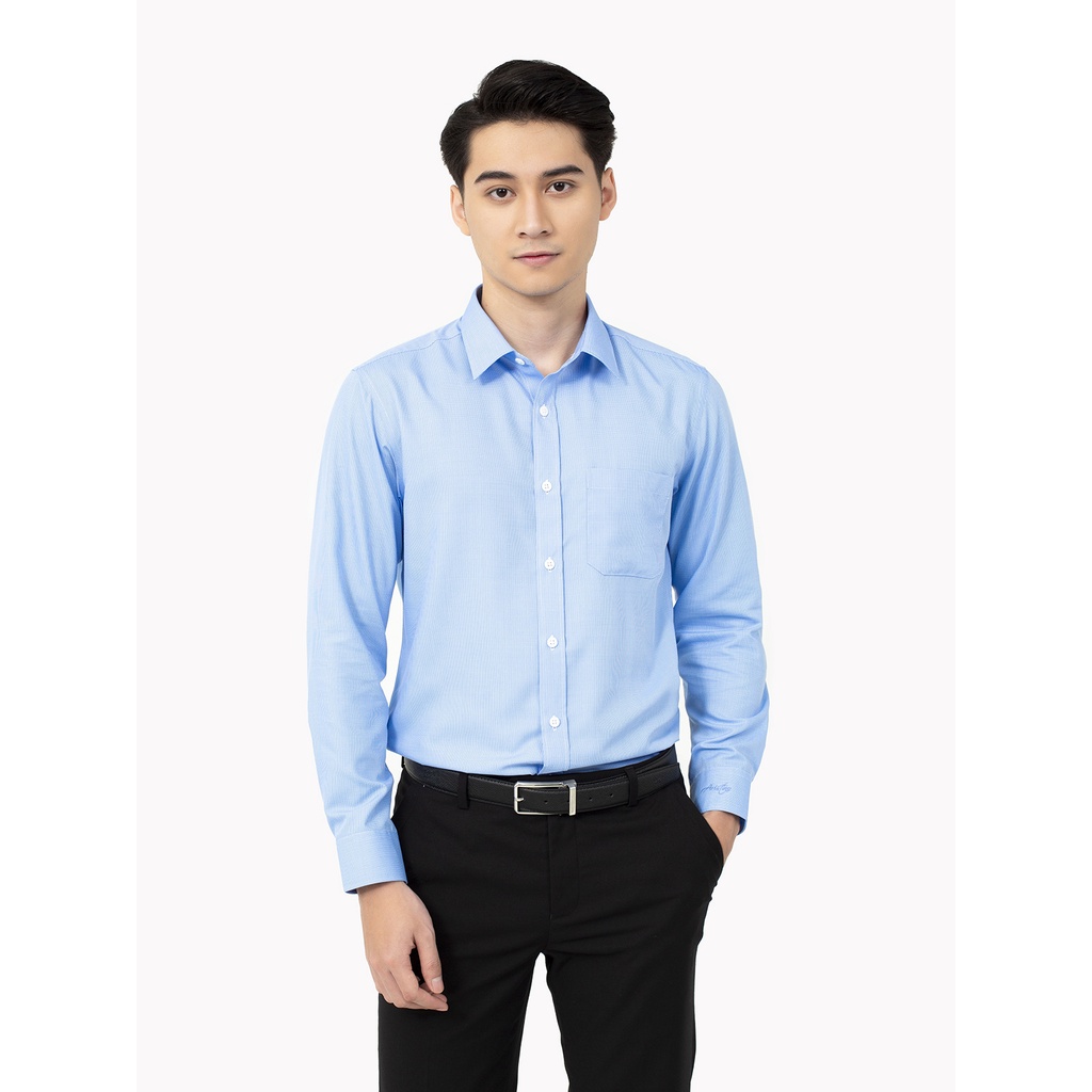 Áo sơ mi dài tay nam Aristino chất liệu bambo, hiệu ứng dệt dobby kết hợp họa tiết kẻ nhỏ tinh tế - ALS33302
