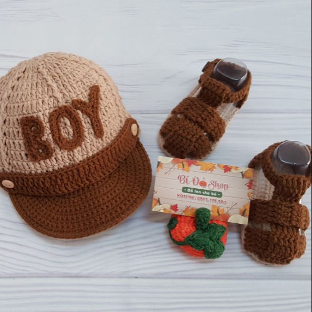 Set nón+giày len handmade