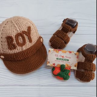Set nón+giày len handmade
