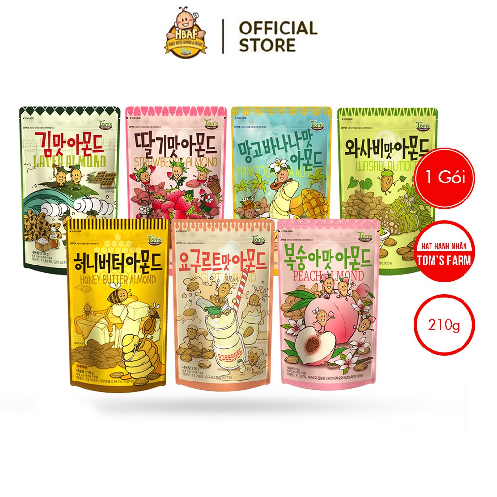 Hạt Hạnh Nhân ❤️FREESHIP❤️ Tẩm Hương Vị Tom's Farm Hàn Quốc- Gói 210g