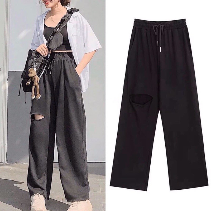 Quần ống suông rách gối / Long pant basic