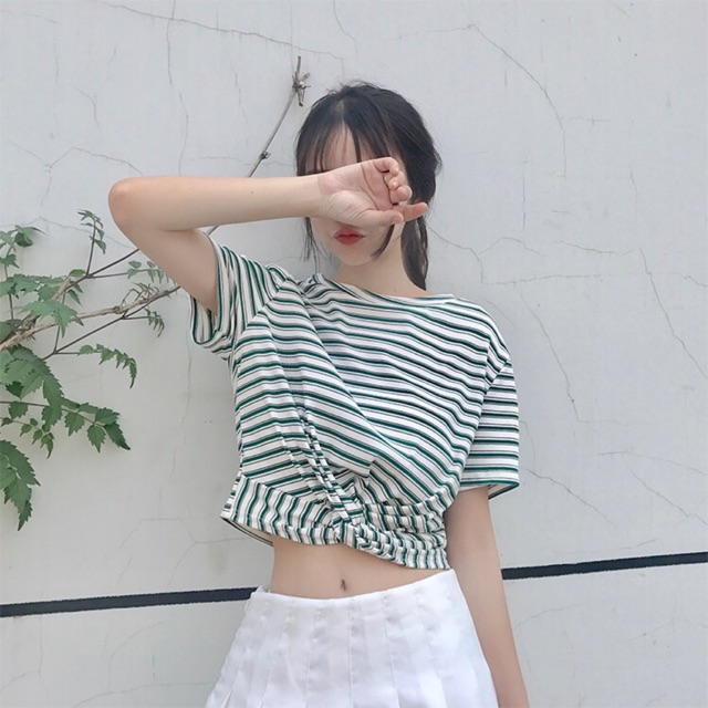 ÁO THUN CROPTOP SỌC XOẮN EO