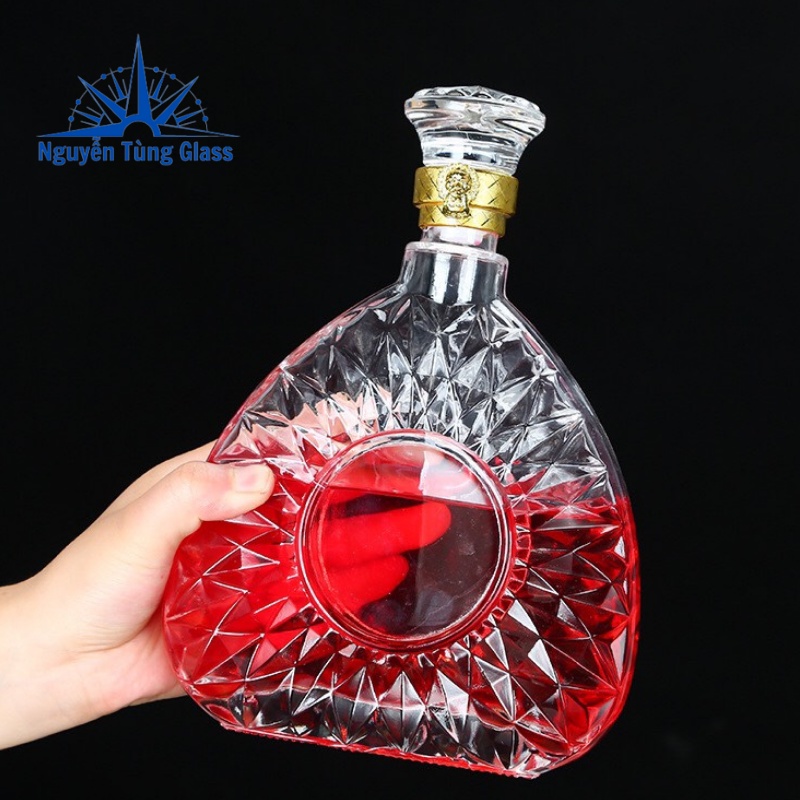 Vỏ Bình Thủy Tinh XO Đựng Rượu 750ml, Bình Ngâm Rượu XO Tam Giác