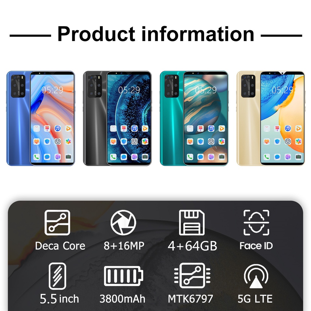 Điện thoại di động P48 Pro 64GB /128Gbộ nhớ lớn, điện thoại chơi game Android 5G hai SIM toàn màn hình hoàn toàn mới