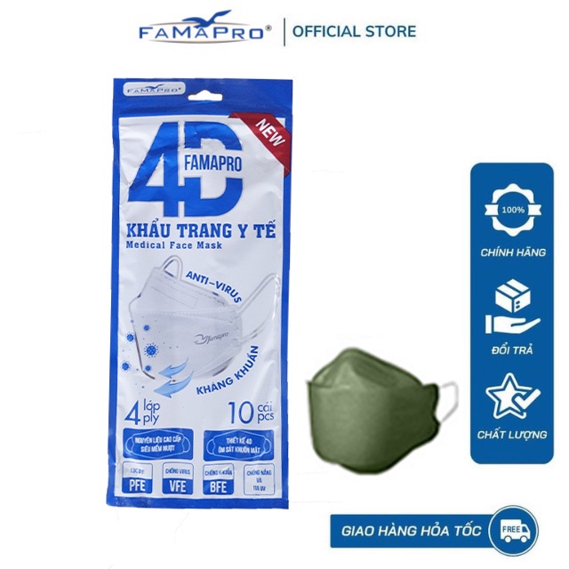 Túi 4D tiêu chuẩn Khẩu trang y tế Famapro KF94 4 lớp kháng khuẩn