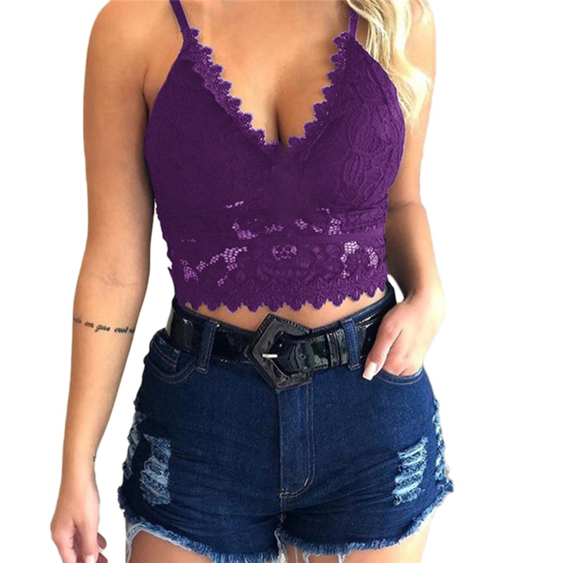 Áo Croptop Hai Dây Cổ Chữ V Phối Ren Hoa Thời Trang Cho Nữ Size Xs-3Xl