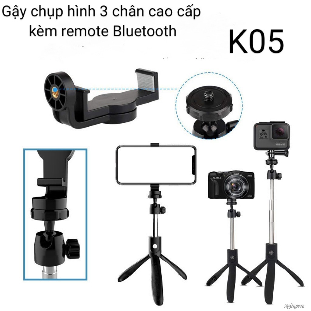 Giá đỡ - Gậy chụp ảnh Tripod K05 Bluetooth 3 chân cho điện thoại, Máy ảnh, Máy quay phim  siêu tốt - Tiện lợi