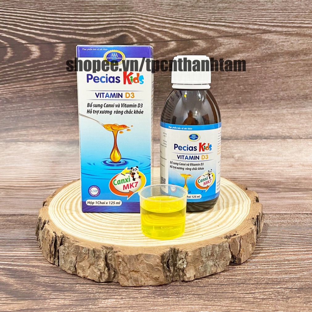 Siro bổ sung vitamin d3 cho bé Pecias KId với canxi, d3, giúp bé chắc xương, mọc răng - Chai 125ml