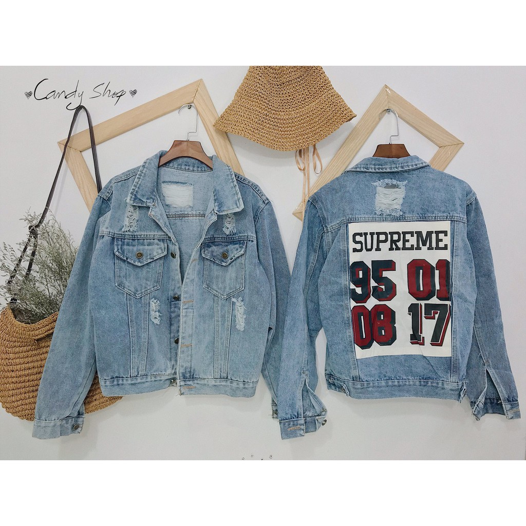 BIG SALE Áo khoát jean nữ Supreme ( kèm ảnh shop chụp )