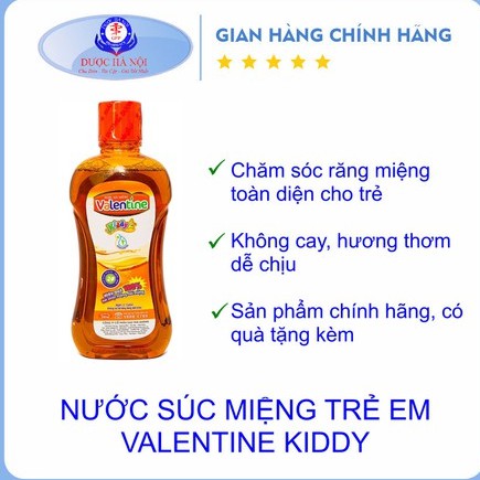 Nước súc miệng Valentine Kiddy Trẻ Em - Giúp làm sạch khuẩn khoang miệng, làm sạch mảng bám trên răng (Chai 250ml)