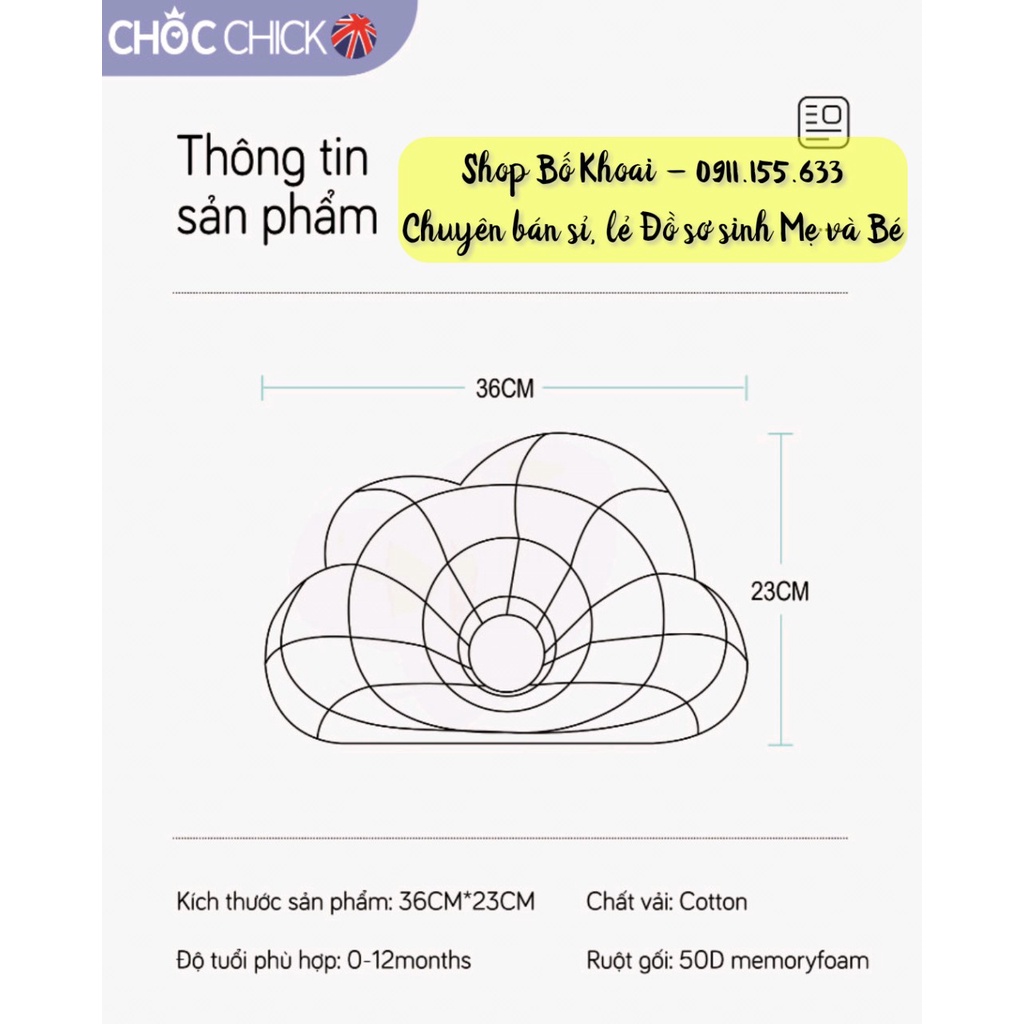Gối cao su non CHOC CHICK KILUTA - Gối cao su non chống bẹt đầu cho bé hình đám mây - Bố Khoai Store