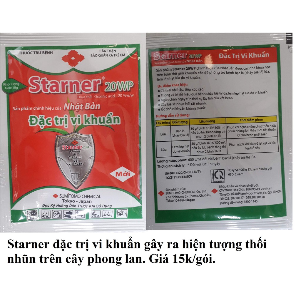 Starner 20wp trị thối nhũn lá lan do vi rút, vi khuẩn. thối lá có đốm nước trên lá lan và các loại cây trồng kh