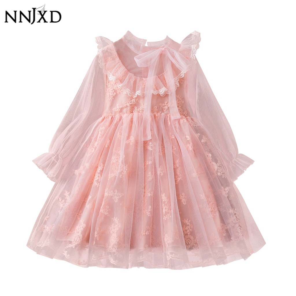 NNJXD Đầm công chúa phối lưới xinh xắn thời trang cho bé gái