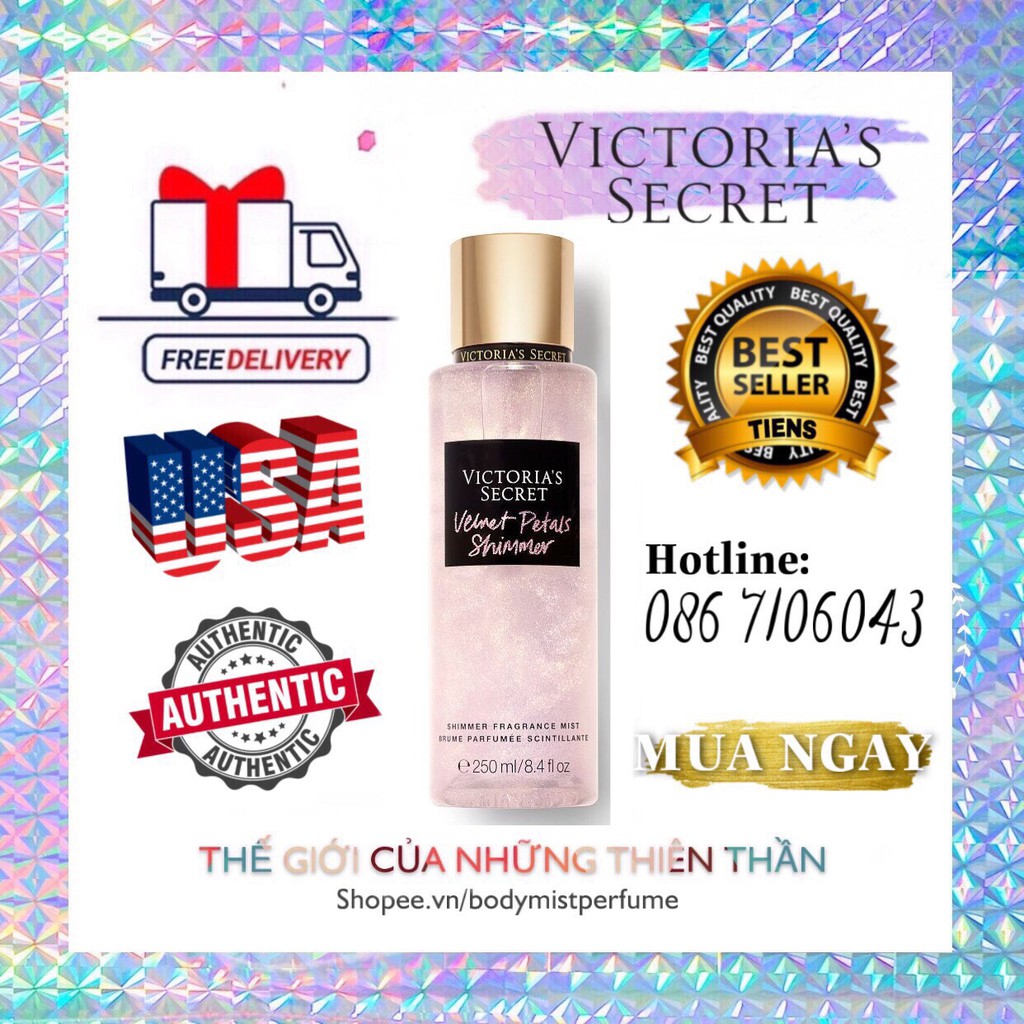 𝗕𝗢𝗗𝗬𝗠𝗜𝗦𝗧𝗣𝗘𝗥𝗙𝗨𝗠𝗘⚜️Xịt Thơm Body Victoria’s Secret Velvet Petals Shimmer New 2019 250ml