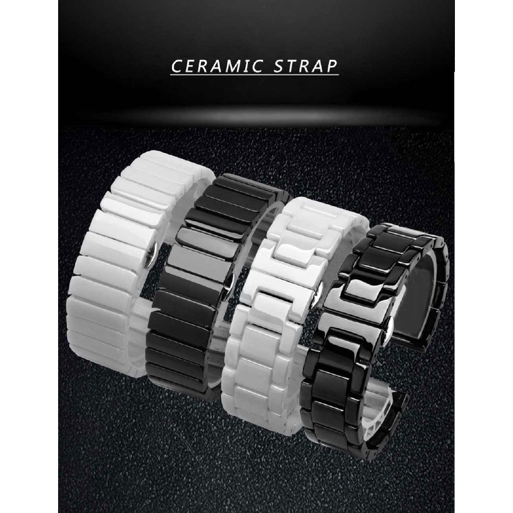 Dây Đeo Đồng Hồ Bằng Sứ Màu Trắng Đen 14 16 18 20 22mm Chất Lượng Cao