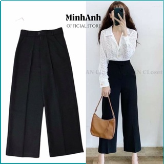 Quần ống suông quần vải ống rộng nữ một cúc vải tuyết mưa cao cấp - Minhanh.official.store