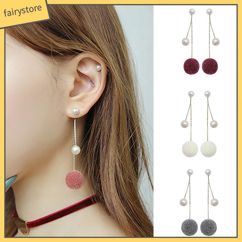 Bông Tai Dáng Dài Đính Ngọc Trai Nhân Tạo Thời Trang