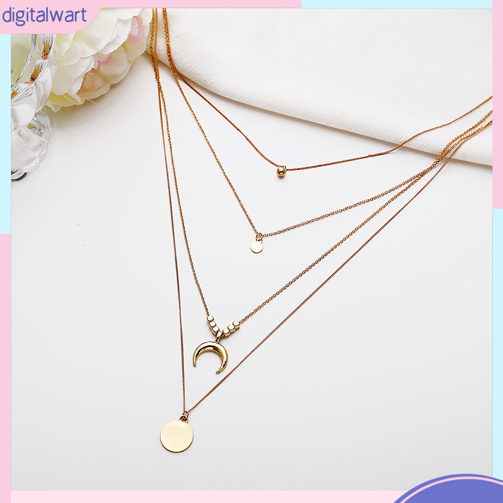 Dây chuyền đeo cổ có 4 lớp họa tiết mặt trăng và ngôi sao dễ thương cho nữ