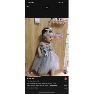 Váy tutu cho bé xám hoa 3D