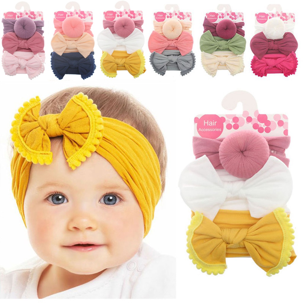 Set 3 băng đô nơ/thắt nút tròn đáng yêu cho bé gái