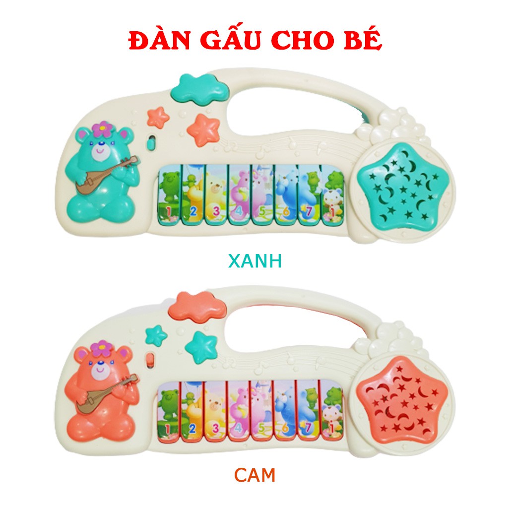 Đồ Chơi Đàn Dương Cầm Đàn Gấu 8 Bài Hát Cho Bé Màu Xanh Và Cam Có Đèn Và Nút Chuyển Đổi Qua Nốt Nhạc Đơn Cho Trẻ Em