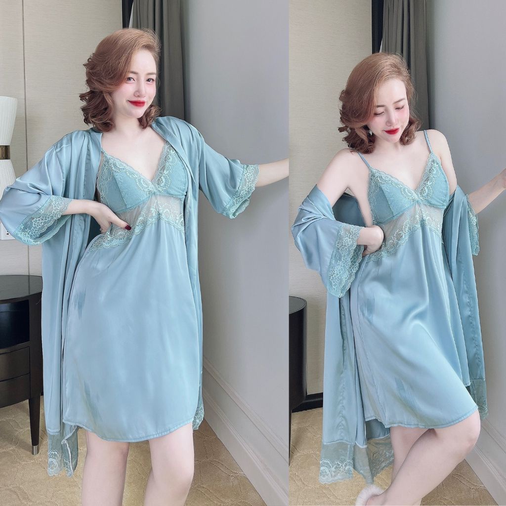 Váy ngủ áo choàng Miky, Váy ngủ sexy lụa Latin Chất Siêu Mát Dáng Siêu Xinh &lt; 60kg
