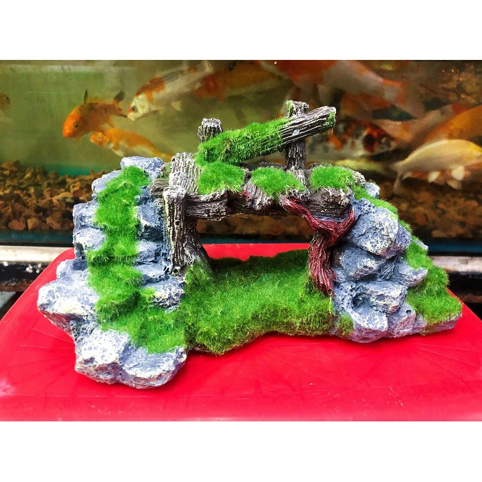 CẢNH NÚI HANG TRANG PHỦ RÊU TRANG TRÍ HỒ CÁ NON BỘ 19X12X9CM