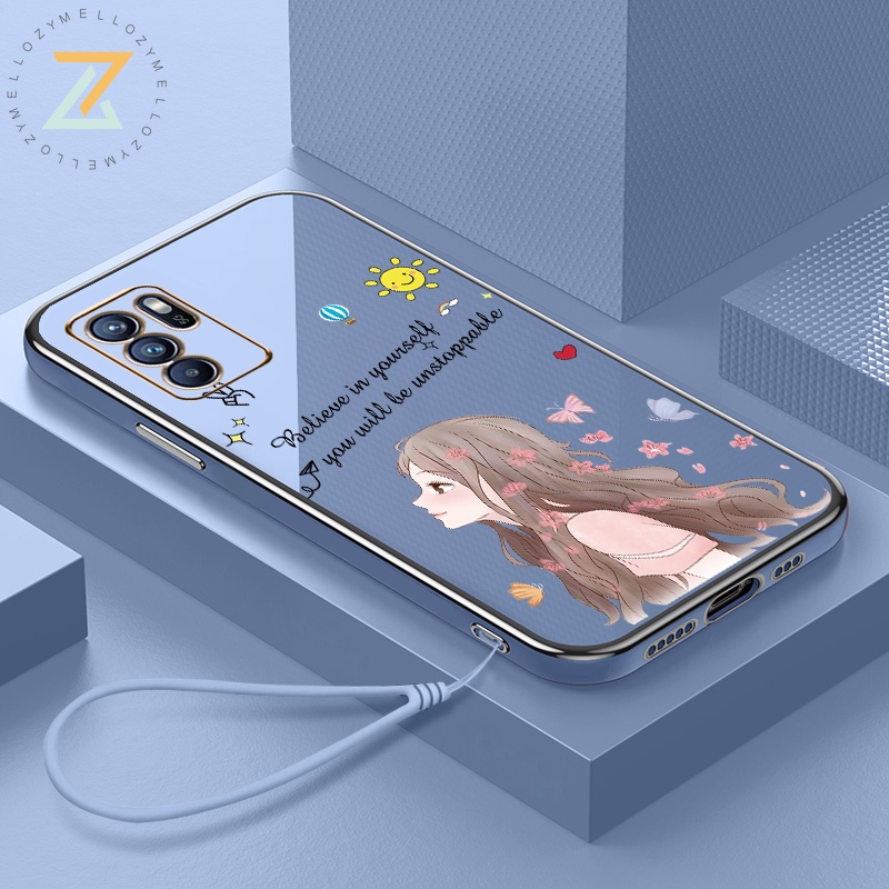 Zymello ốp lung OPPO Reno 6Z Reno 5 Reno 4 Ốp lưng điện thoại hình cô gái xinh đẹp có dây buộc 6D mạ điện sang trọng