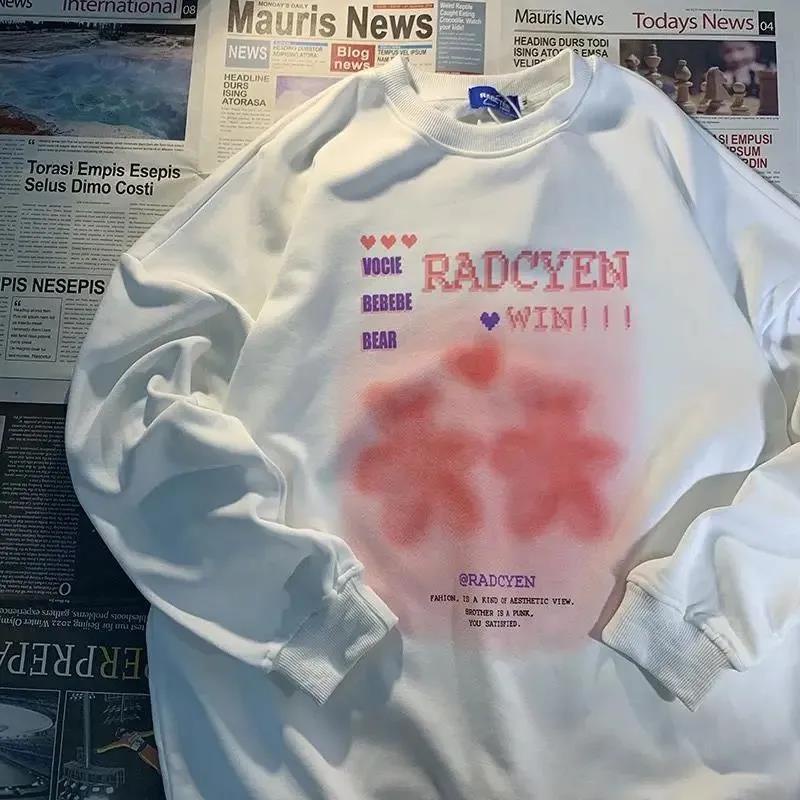 Áo Sweater Dáng Rộng Cổ Tròn In Hình Gấu Phong Cách Harajuku Mới 2021