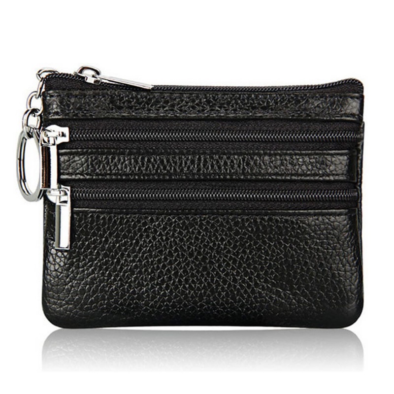 RUN  Women Men Leather Coin Purse Card Wallet Clutch Double Zipper Small Change Bag