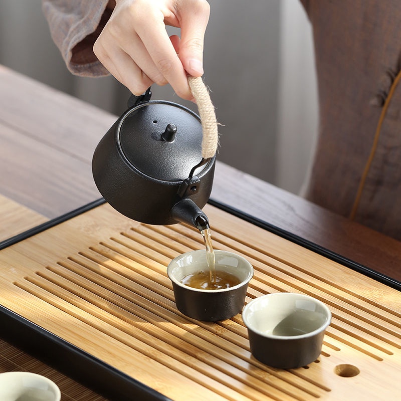 ☂◕Bộ ấm trà Kung Fu gốm đen bộ ấm trà gia dụng kiểu nhật đơn giản phòng khách văn phòng tiếp khách chống bỏng tách trà