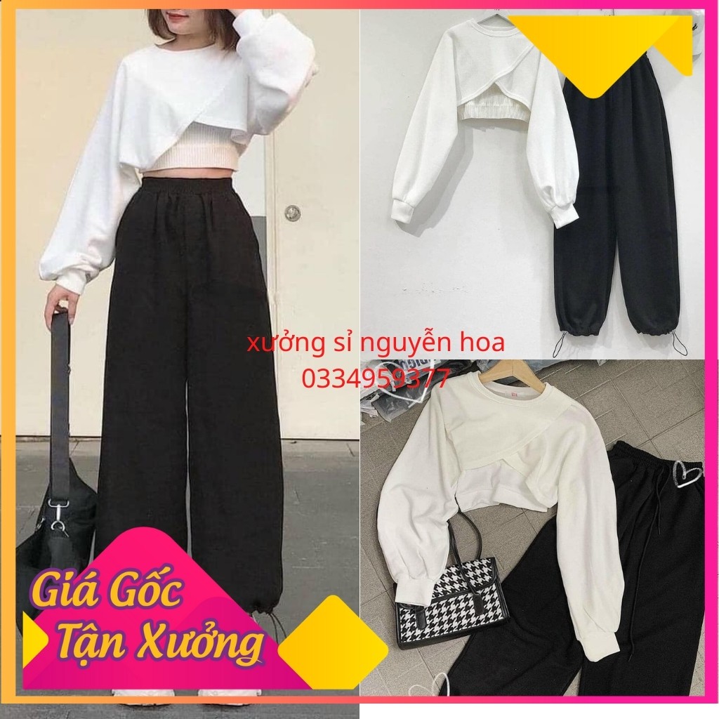 Set 3 món áo 2 dây + áo croptop dài tay + quần bom rút ống cá tính, trẻ trung, năng động (kèm video/ảnh thật) Nguyễn Hoa