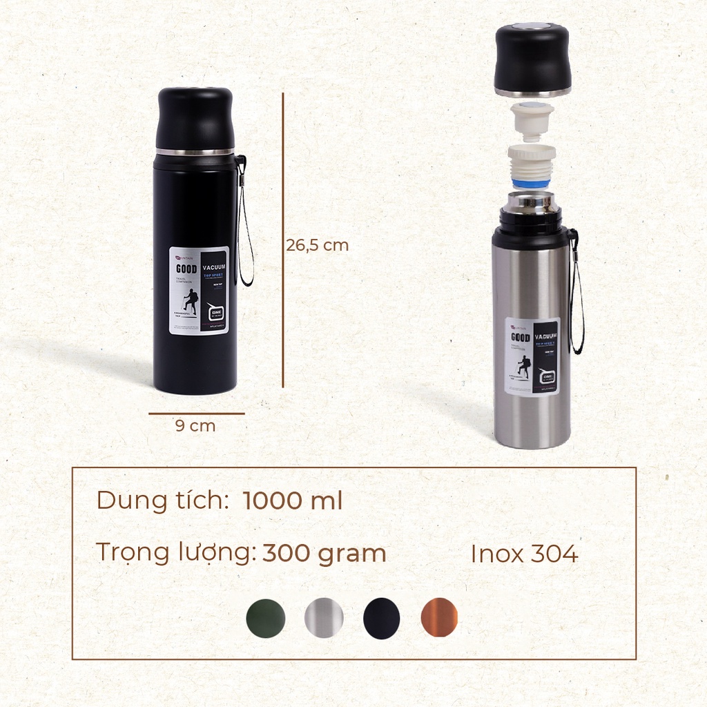 Bình nước giữ nhiệt cỡ bự Travel 1000ml BN-GN01021