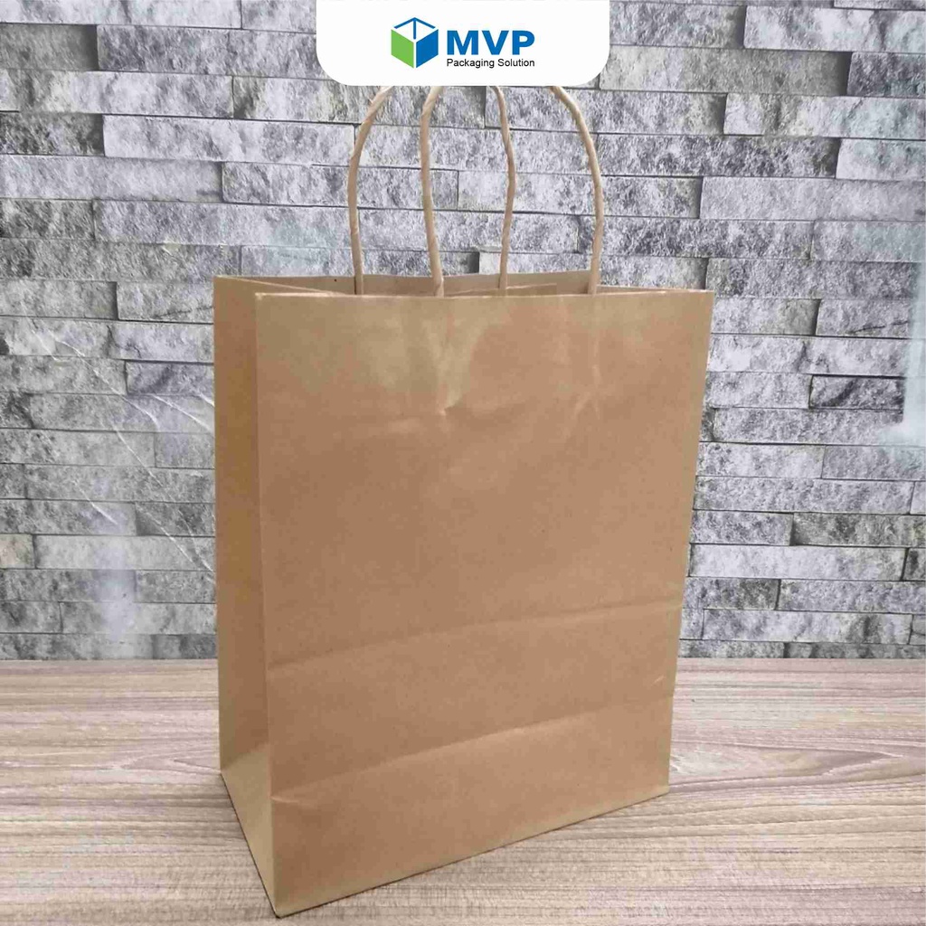 10 cái - Túi giấy kraft có quai,  Túi giấy xi măng bảo vệ môi trường