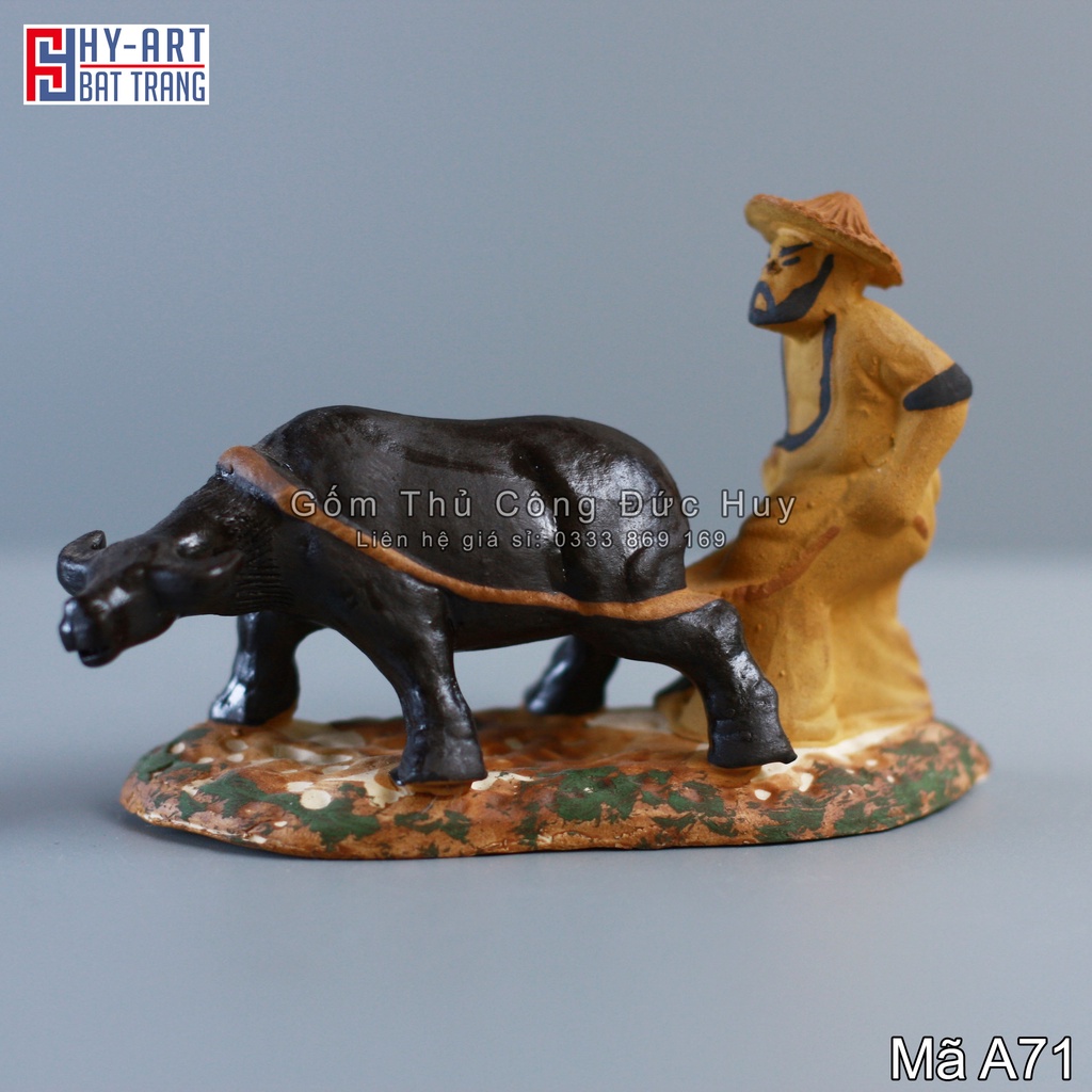 Tượng gốm lão nông cày ruộng phụ kiện trang trí tiểu cảnh hòn non bộ bể cá chậu cây bonsai