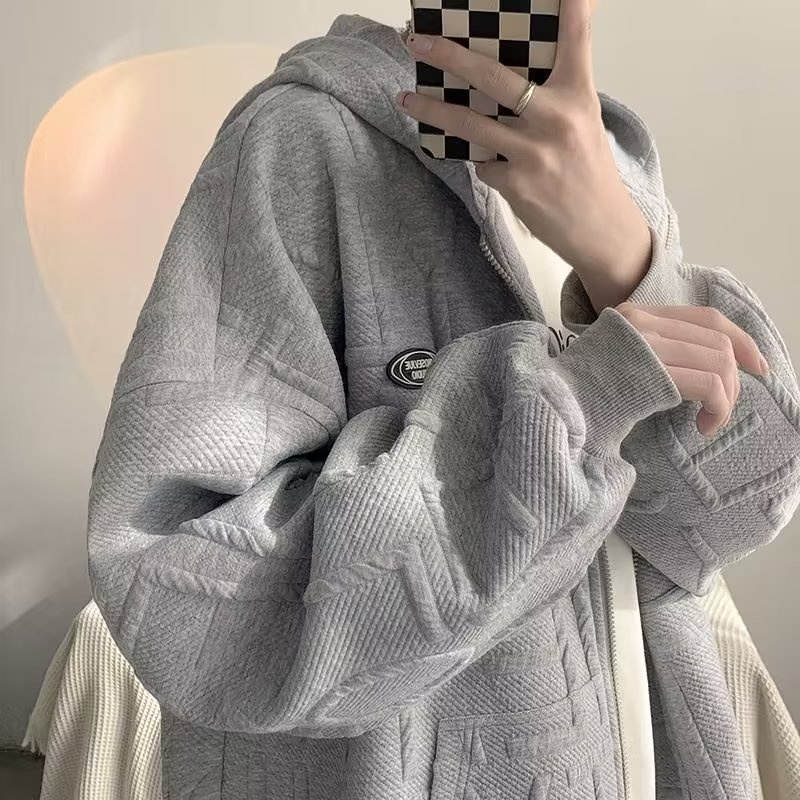 Áo Khoác Sweater Có Mũ Trùm Dáng Rộng Phối Khóa Kéo Kiểu Hồng Kông Thời Trang Thu Đông Cho Nam