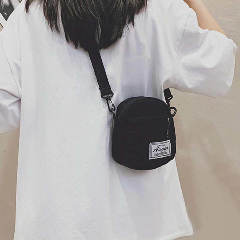 Túi đeo chéo mini bằng vải canvas màu trơn có khóa kéo thời trang dành cho nữ