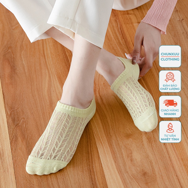 Tất nữ cổ ngắn chất liệu cotton mặt lưới thông thoáng cổ thấp đi hài - Chunxuu T04