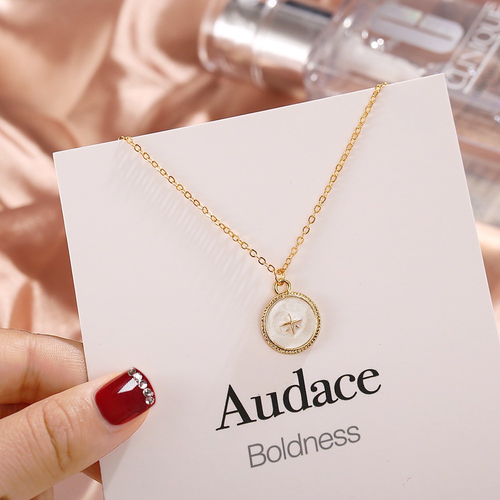 Vòng cổ thiết kế nhẫn đôi, Mặt tròn đơn giản, vòng cổ mặt trăng khuyết thiết kế nhẹ nhàng thanh lịch Phong cách Hàn Quốc